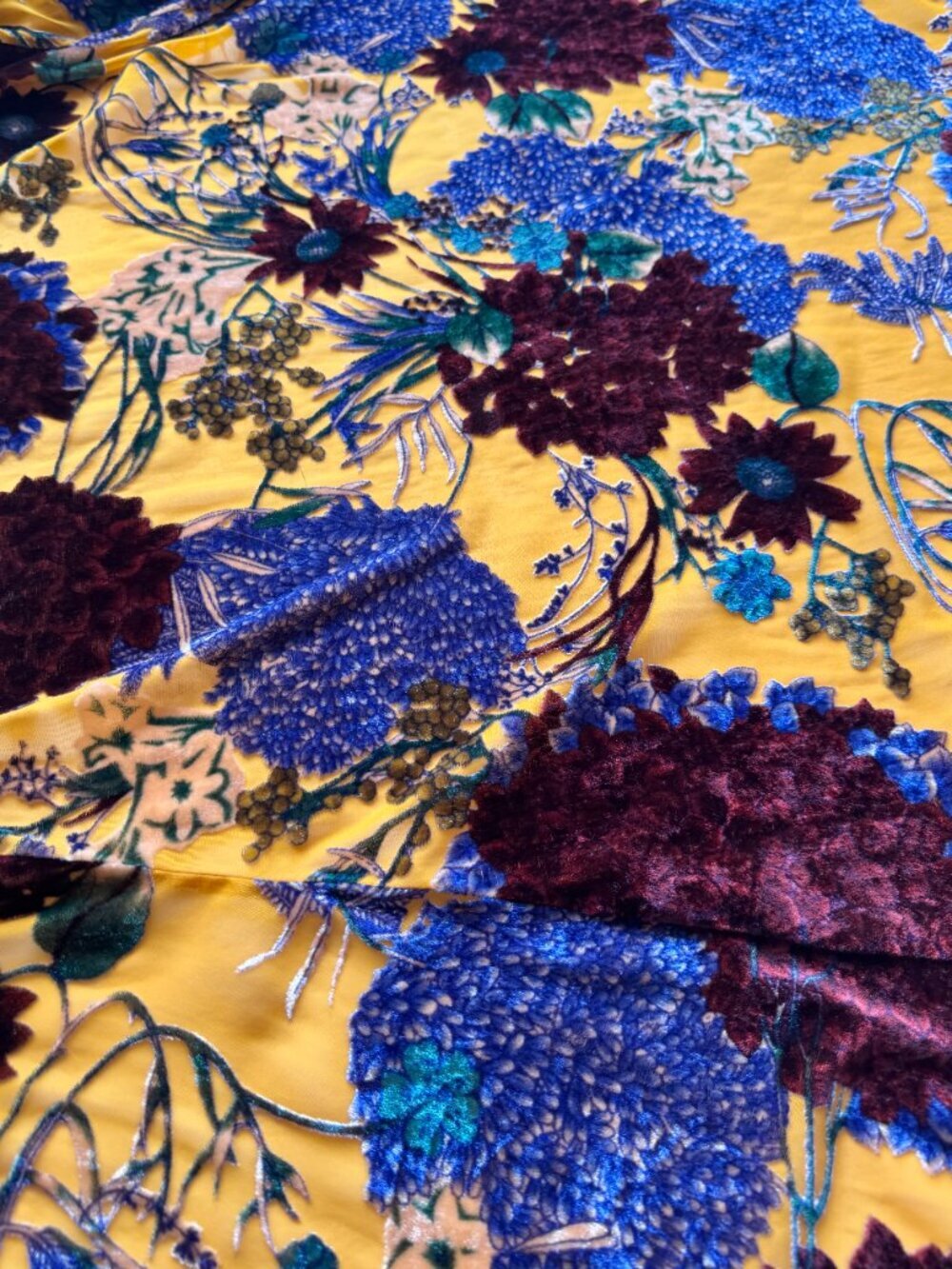 Anthropologie FLOREAT Aurelia Yellow Floral Burnout Velvet Kimono, One Size - Picture 11 of 13